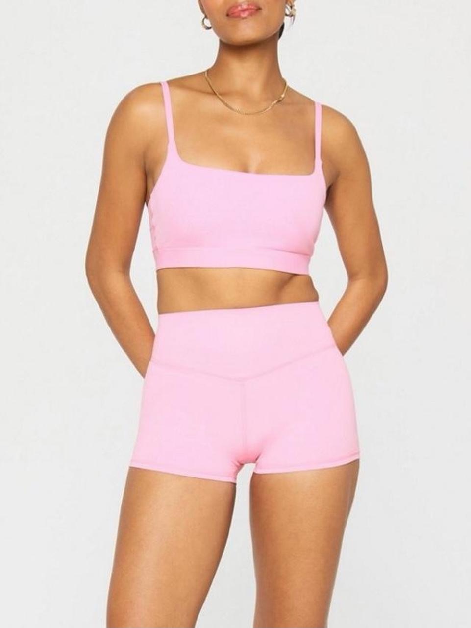 Pink High-Waisted Shorts And Crop Top Set